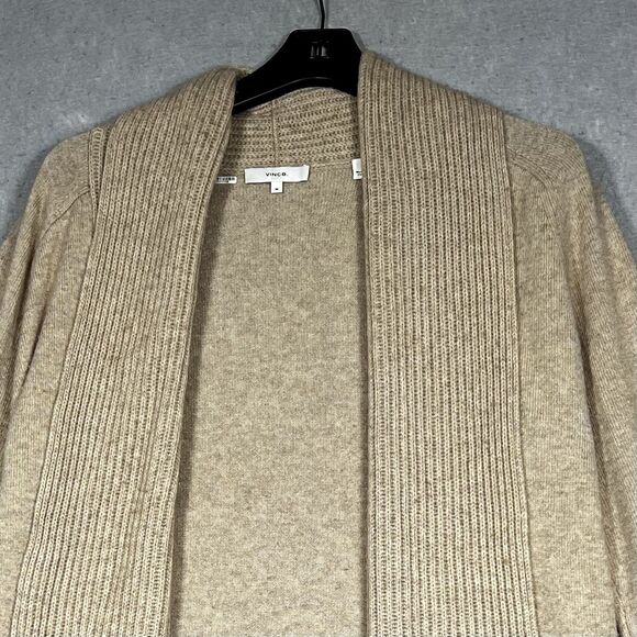 Vince Sweater Womens Medium Beige Wool Cashmere Open Front Cardigan Long Knit - Picture 2 of 10